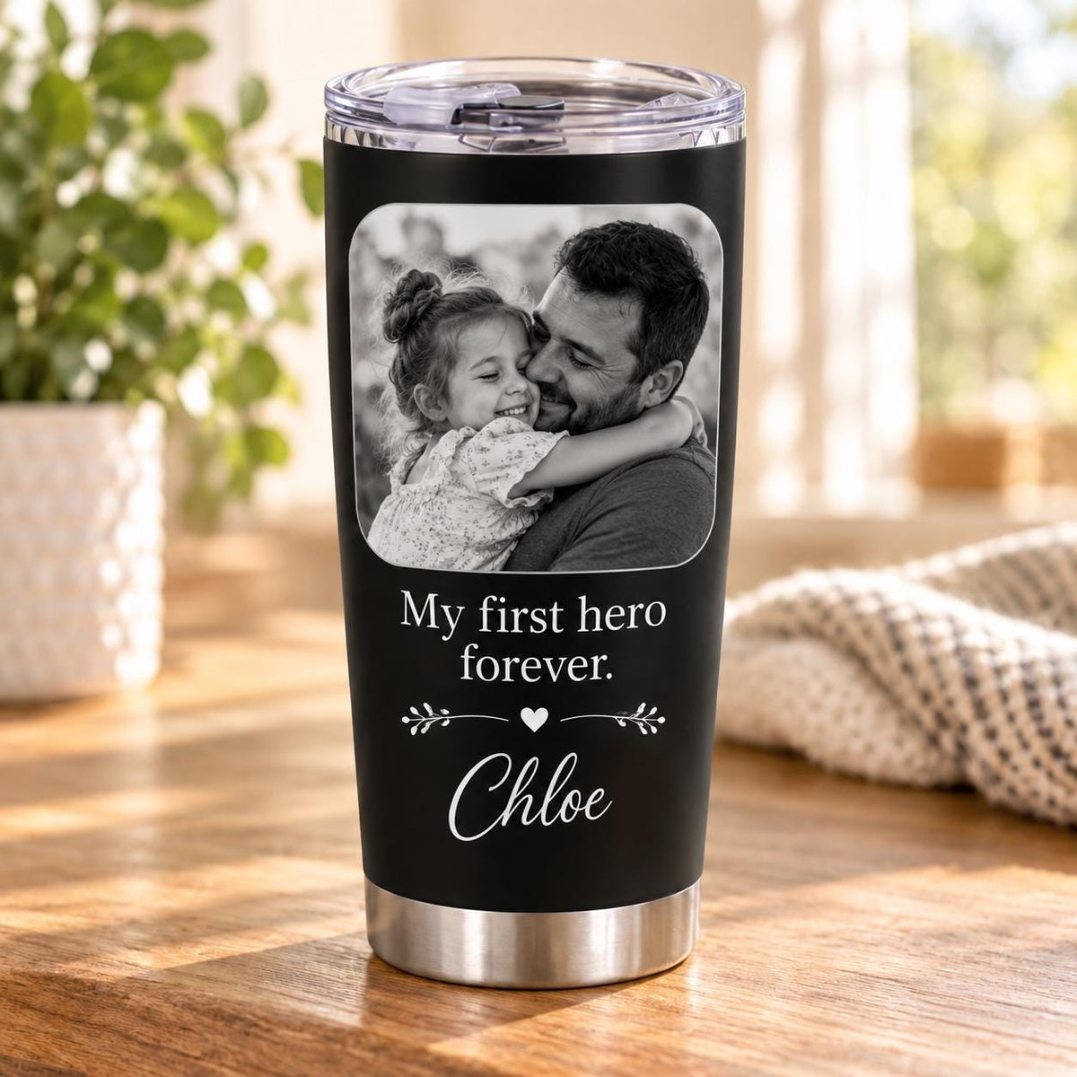 Personalized Photo Tumbler, Custom Picture & Name 20oz Travel Cup, Stainless Steel Keepsake Gift for Mom Dad Couple Family Pet Lover
