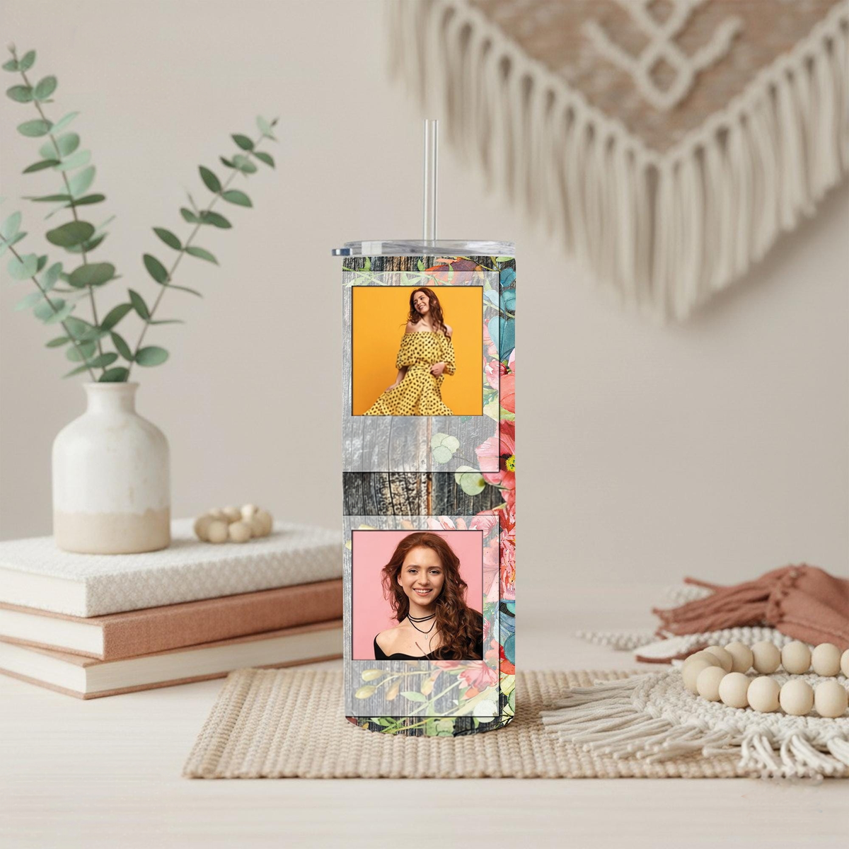 Custom Photo Tumbler with Floral Design | Personalized Picture Cup| Gift for Mom| Girlfriend Birthday Gift | Anniversary Gift for Her