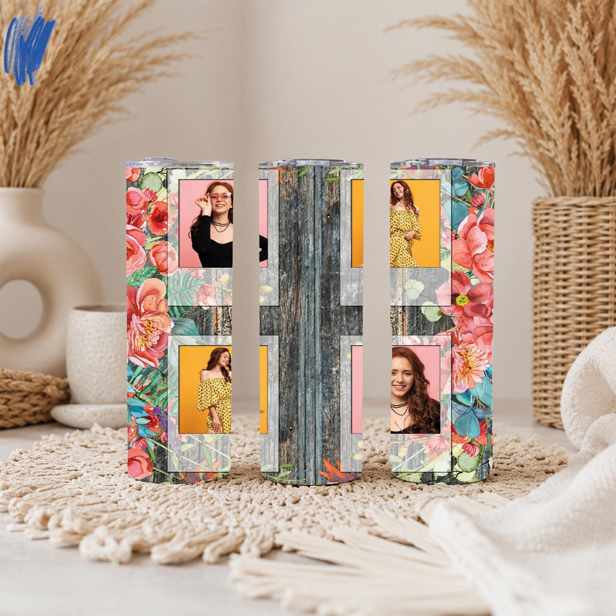 Custom Photo Tumbler with Floral Design | Personalized Picture Cup| Gift for Mom| Girlfriend Birthday Gift | Anniversary Gift for Her