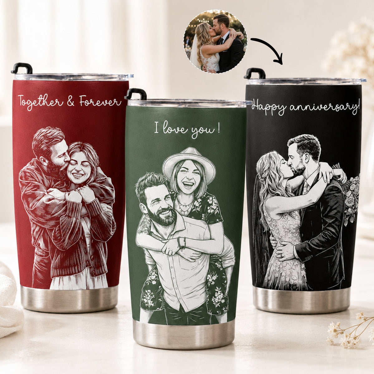 Couple Photo Sketch Tumbler