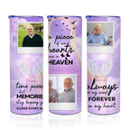Memorial Custom Photo 20oz Skinny Tumbler, Purple Sky Angel Wings Personalized Insulated Tumbler, Forever in My Heart Remembrance Gift Cup